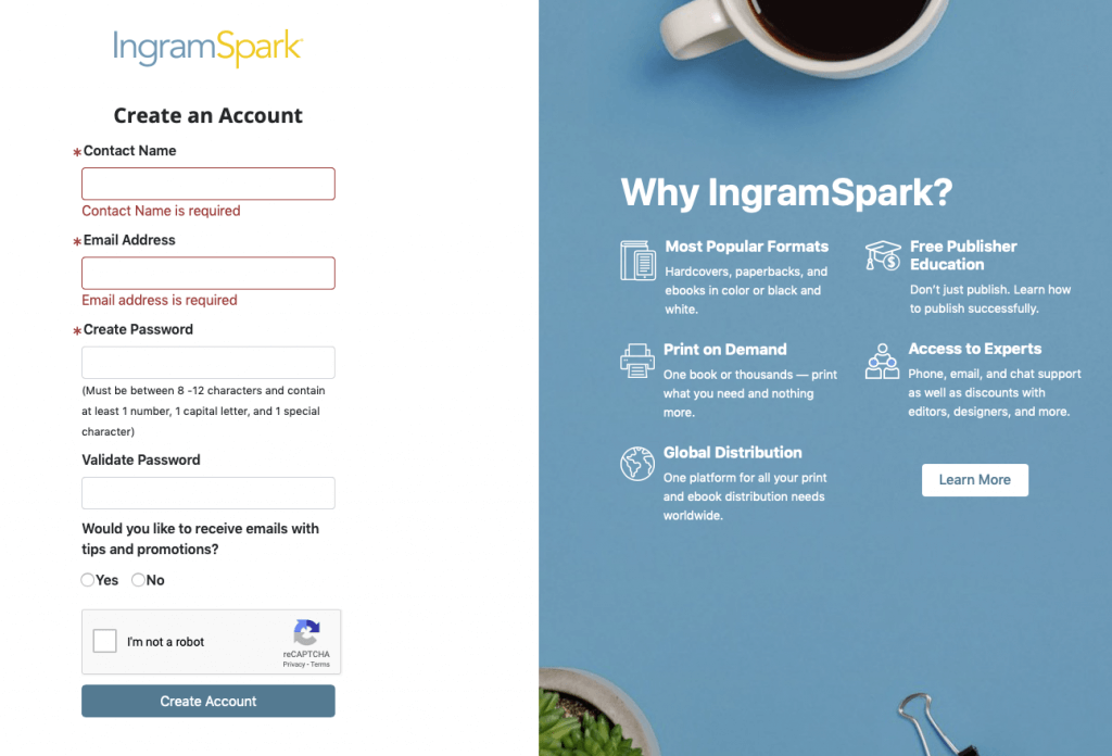 Setting up an account with IngramSpark Prepare to Publish